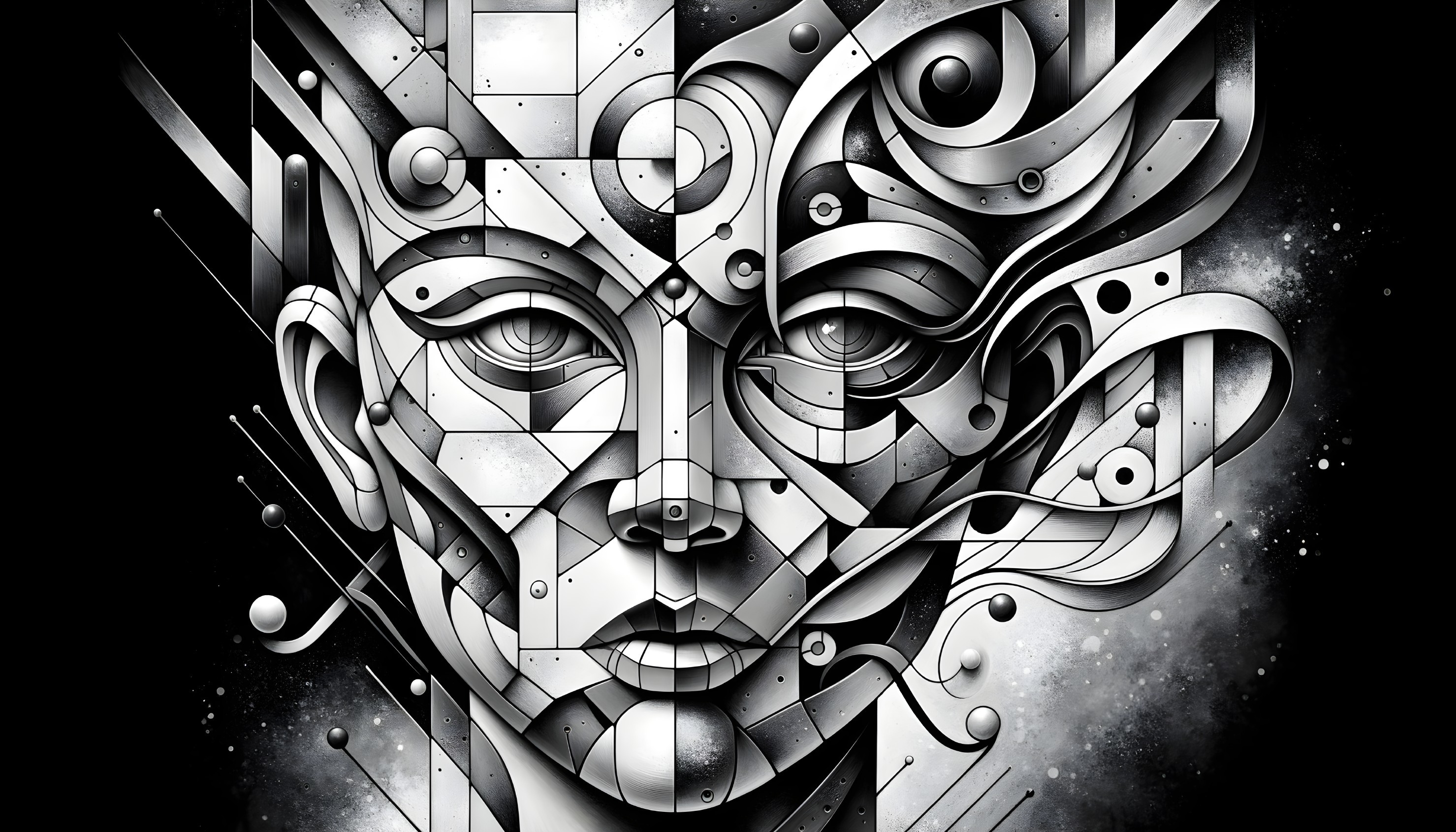 Abstract Geometric Face with Monochromatic Patterns