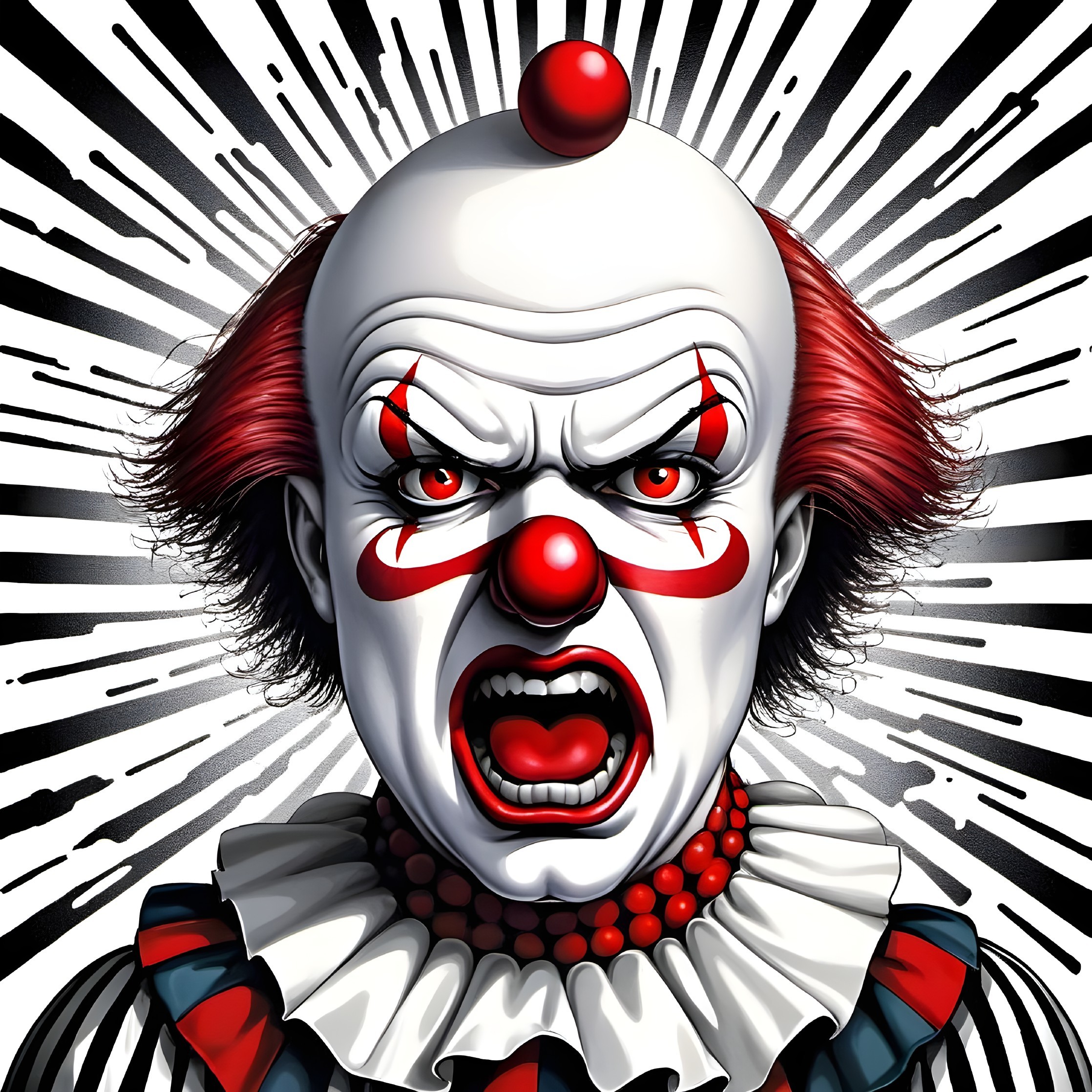 Angry Clown with White Face and Red Features
