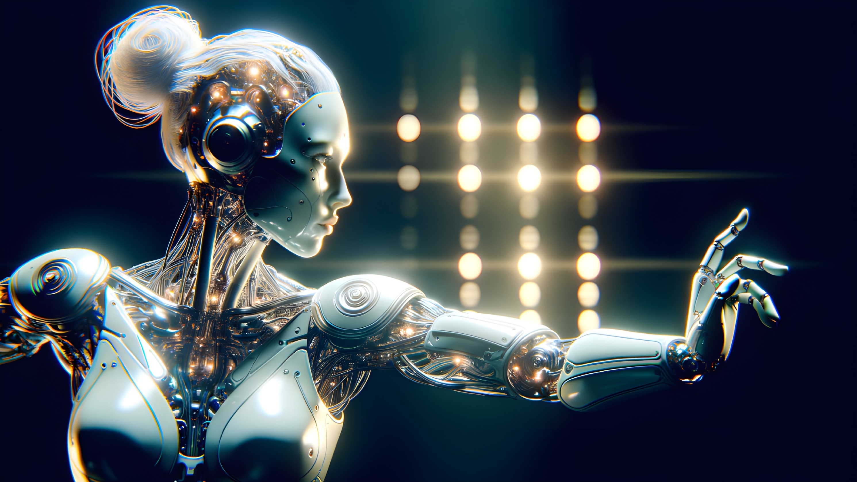 Futuristic Female Robot with Metallic Design and Lights