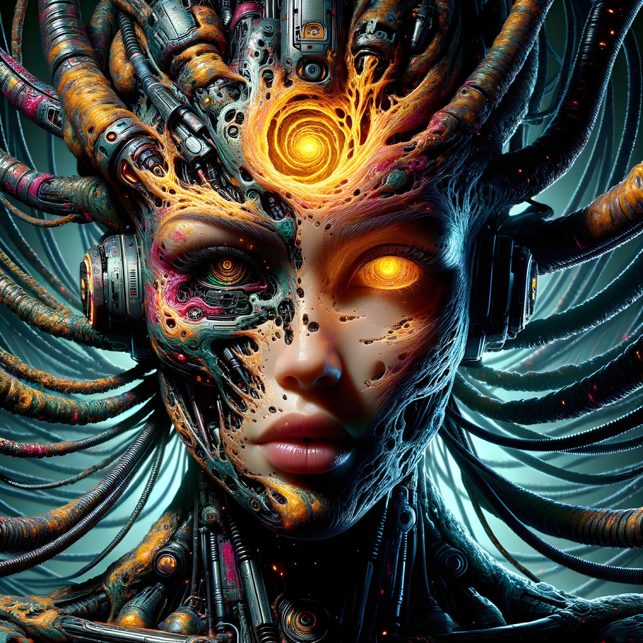 Futuristic Cybernetic Face with Mechanical Components