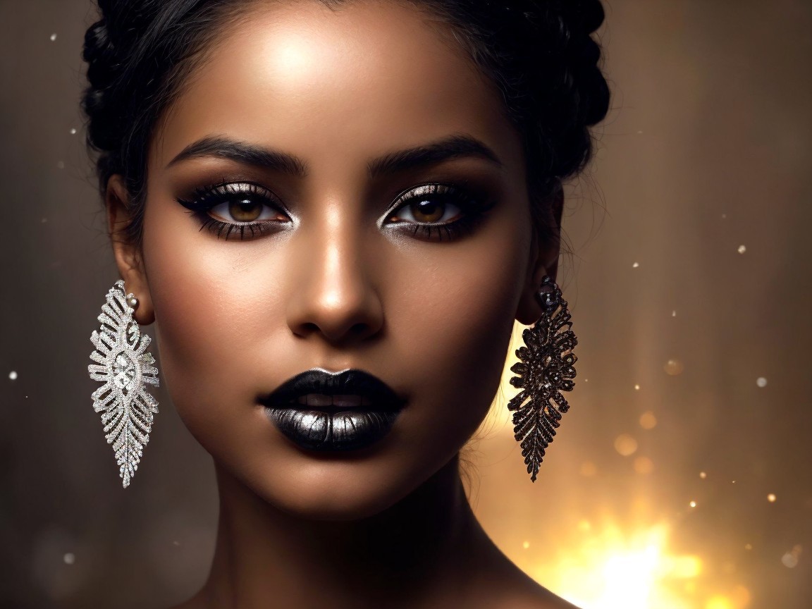 Portrait of a Woman with Bold Makeup and Earrings