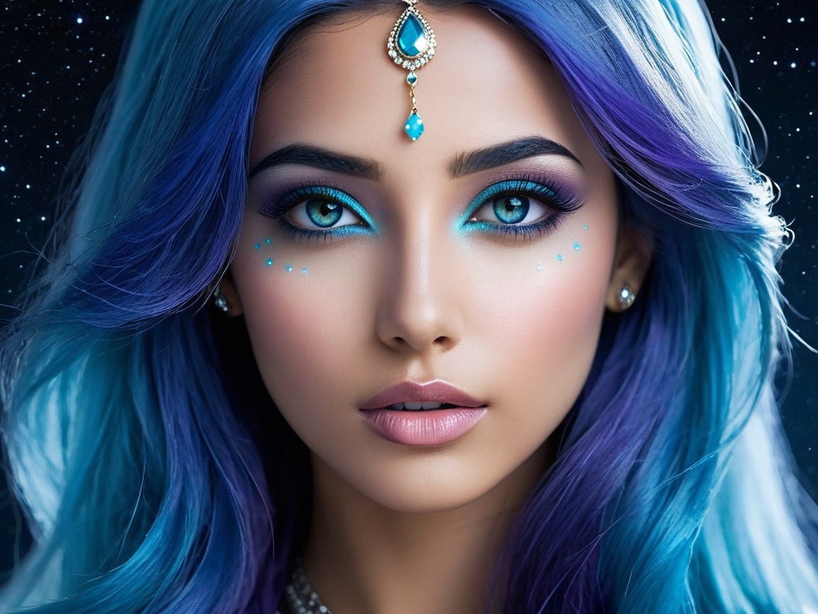 Portrait of a Young Woman with Vibrant Hair and Makeup