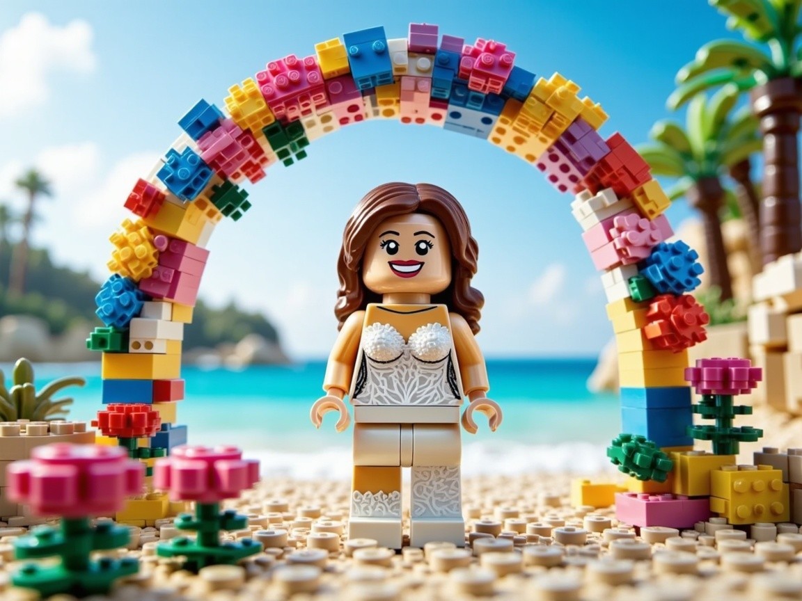 Lego Figure with Rainbow Arch at Beach Scene