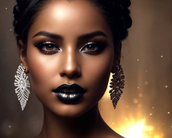 Portrait of a Woman with Bold Makeup and Earrings