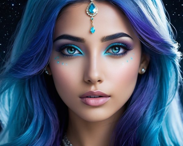 Portrait of a Young Woman with Vibrant Hair and Makeup