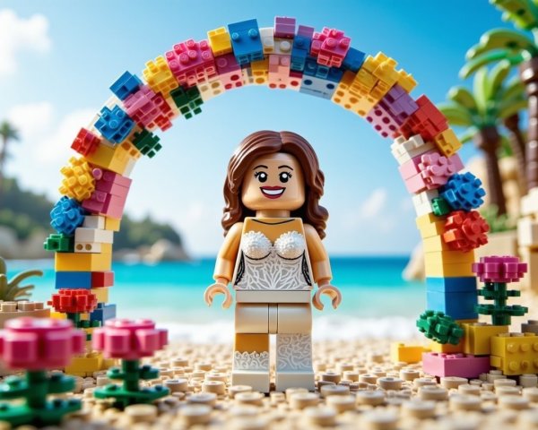 Lego Figure with Rainbow Arch at Beach Scene
