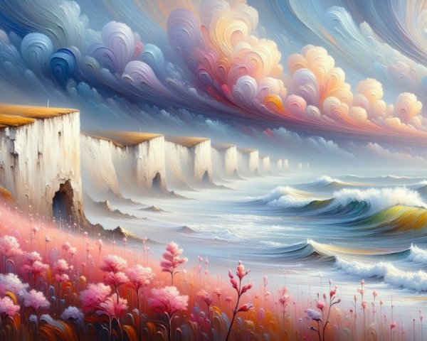 Vibrant Coastal Landscape with Dramatic Cliffs and Waves
