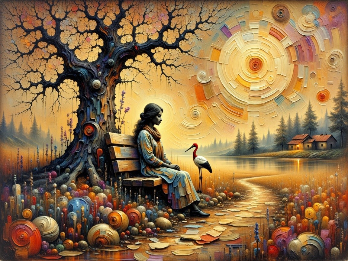 Autumn Scene with Woman by a Tranquil Lake