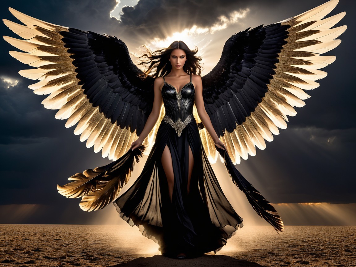 Majestic Figure in Dramatic Landscape with Wings