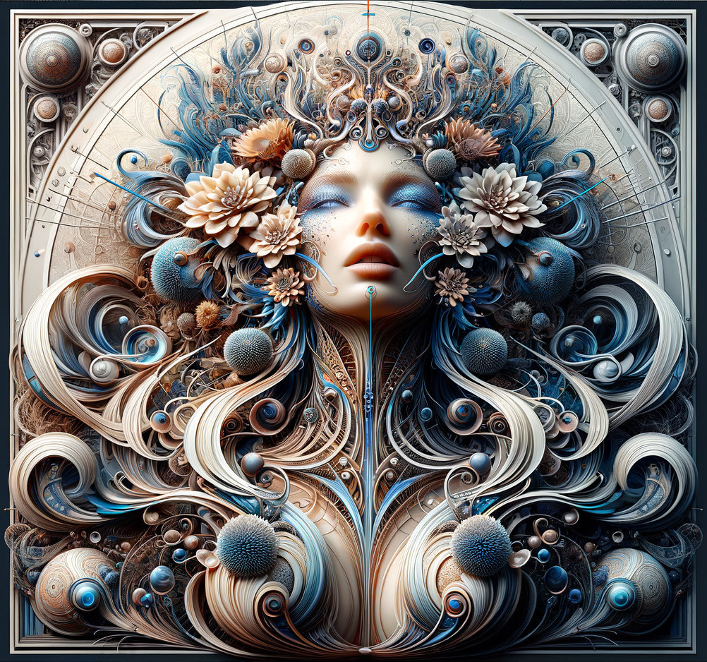 Surreal Female Figure Surrounded by Floral Elements