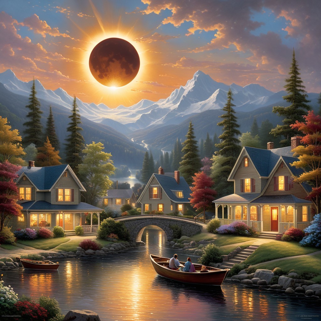 Serene Valley at Sunset During Solar Eclipse