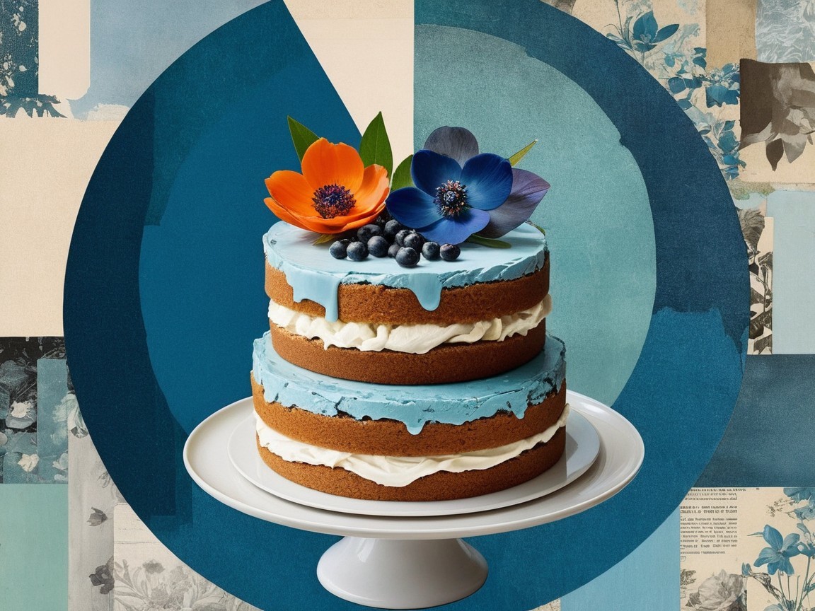 Elegant Two-Tiered Cake with Blue Frosting and Flowers
