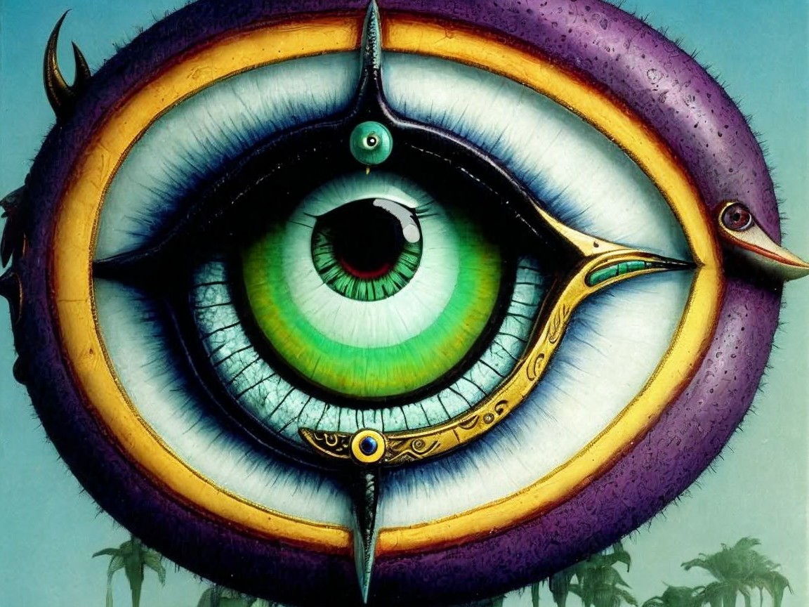 Intricate Eye Design with Green Iris and Vibrant Patterns