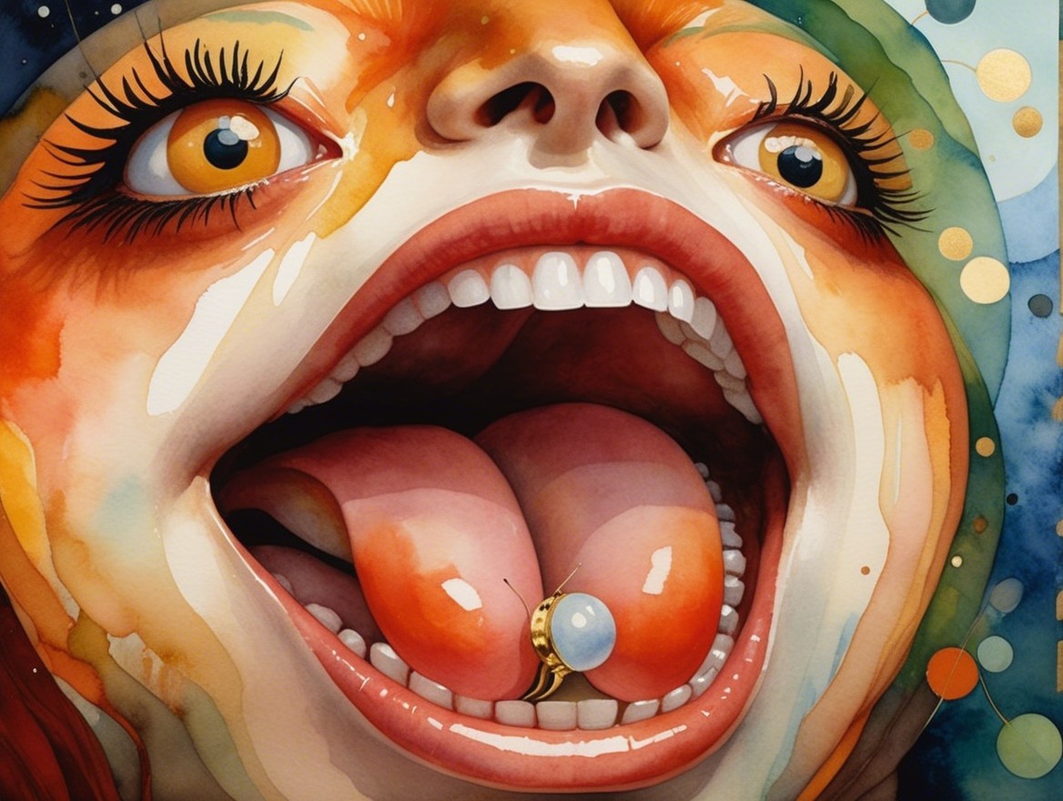 Close-Up of Mouth with Colorful Tongue and Pearl