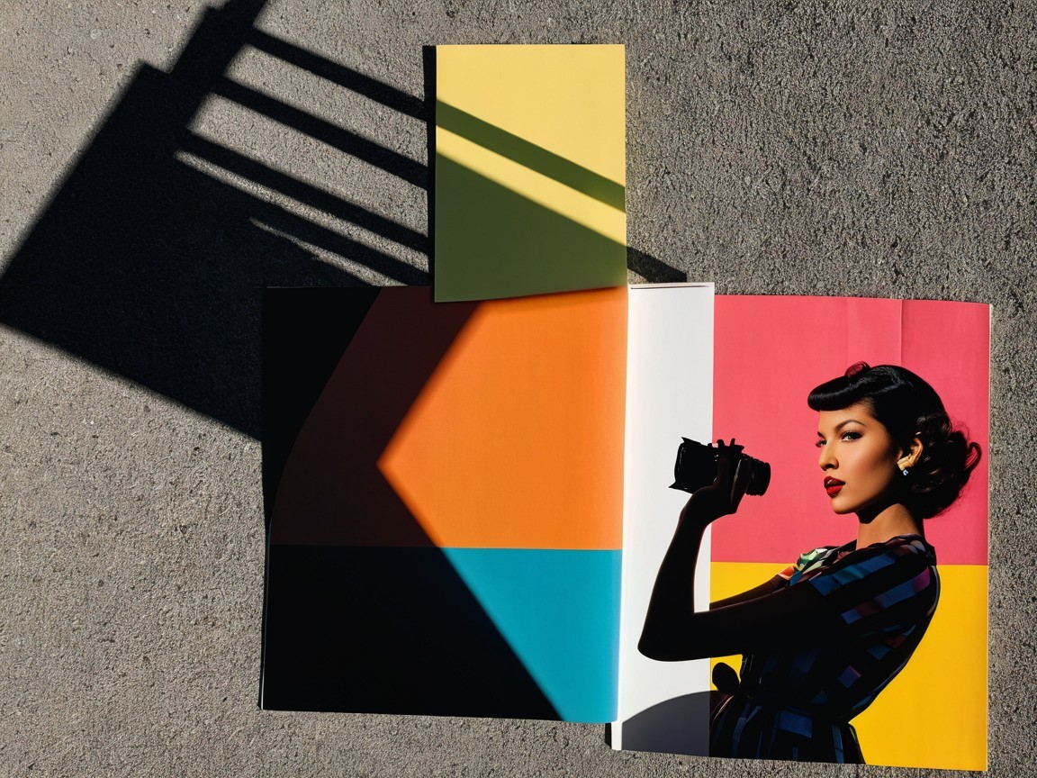 Vivid Color Composition with Geometric Shapes and Model