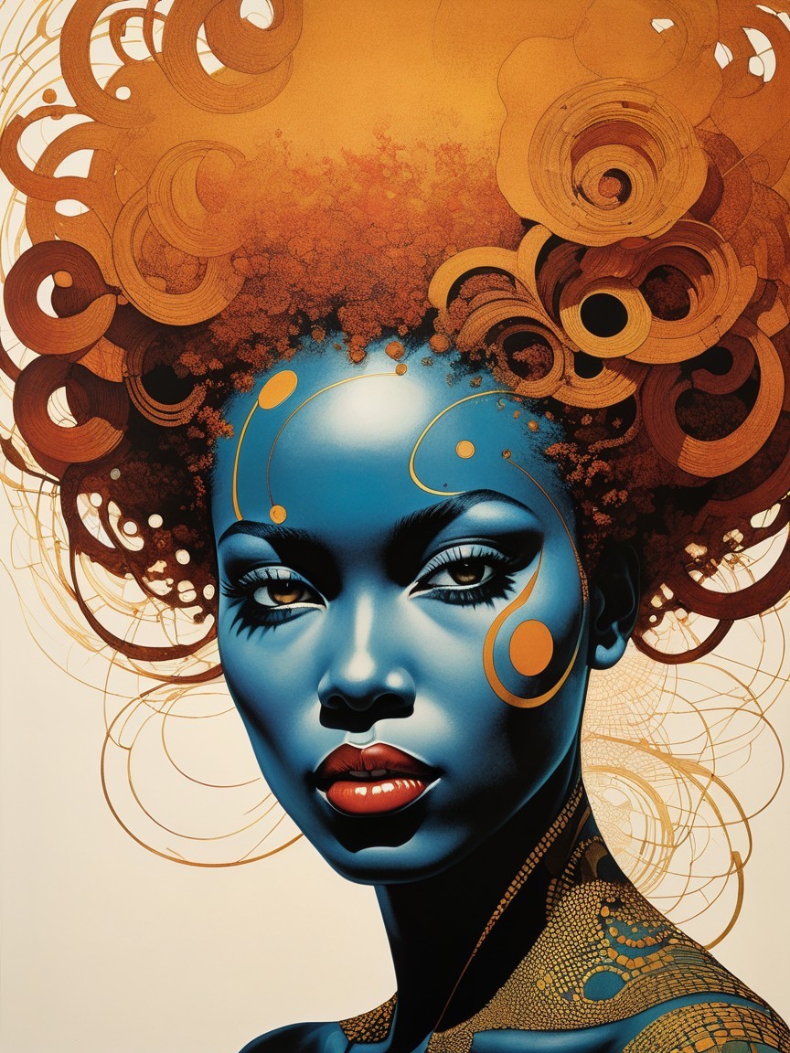 Hyperrealistic Portrait of a Blue-Skinned Woman
