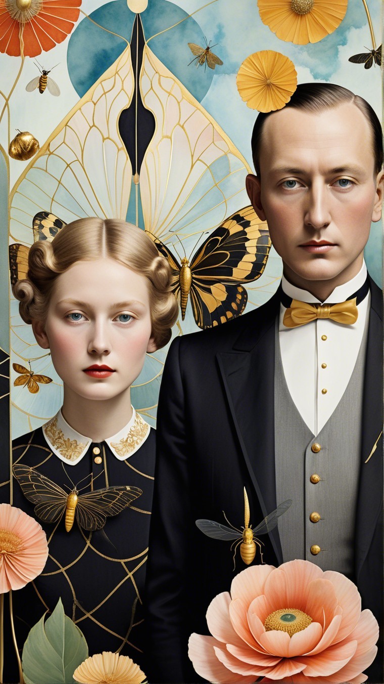 Elegant Portrait of Man and Woman with Floral Backdrop