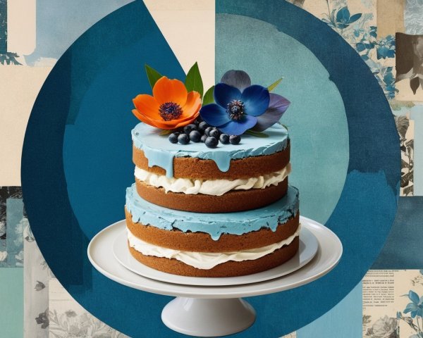 Elegant Two-Tiered Cake with Blue Frosting and Flowers