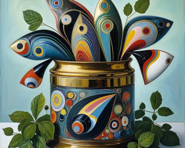 Vibrant Still Life with Colorful Fish and Plants