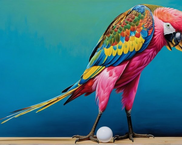Colorful Parrot on Perch with White Egg and Gradient Background