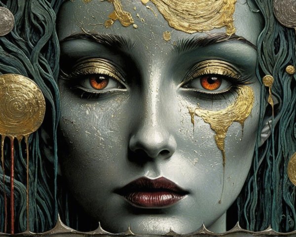 Surreal Portrait of a Woman with Golden Eyes