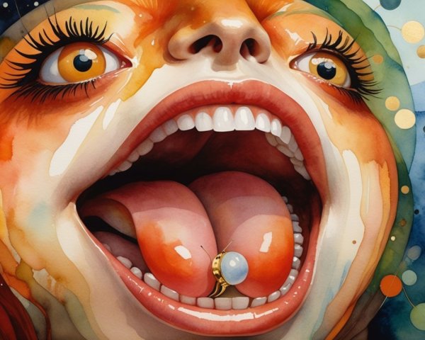 Close-Up of Mouth with Colorful Tongue and Pearl