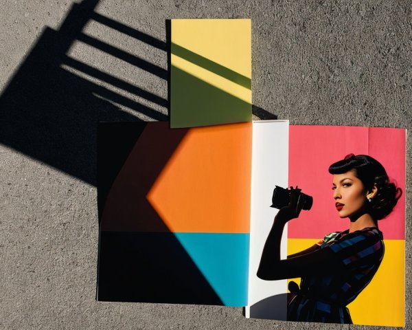 Vivid Color Composition with Geometric Shapes and Model