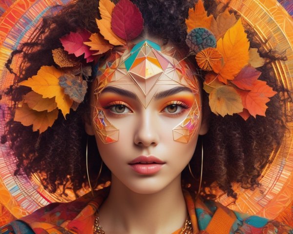 Portrait of a Young Woman with Autumn Leaves and Colors