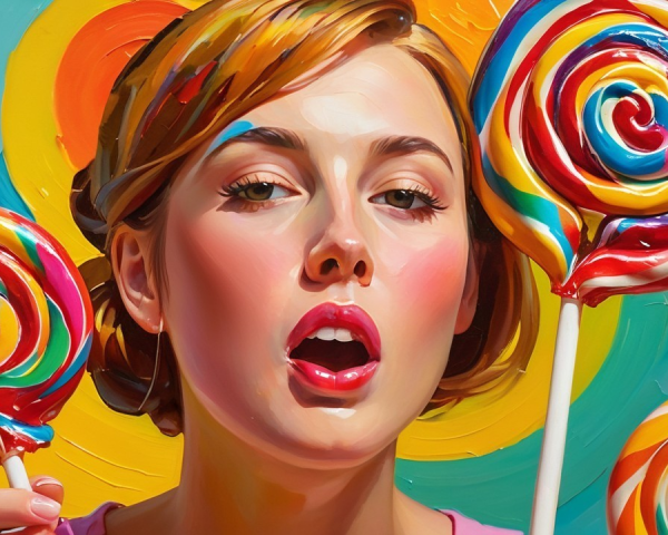 Colorful portrait of a young woman with lollipops