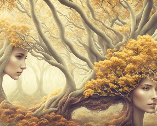 Ethereal Figures in a Surreal Forest Landscape