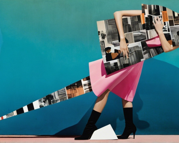 Fashion Model in Pink Dress Against Turquoise Backdrop