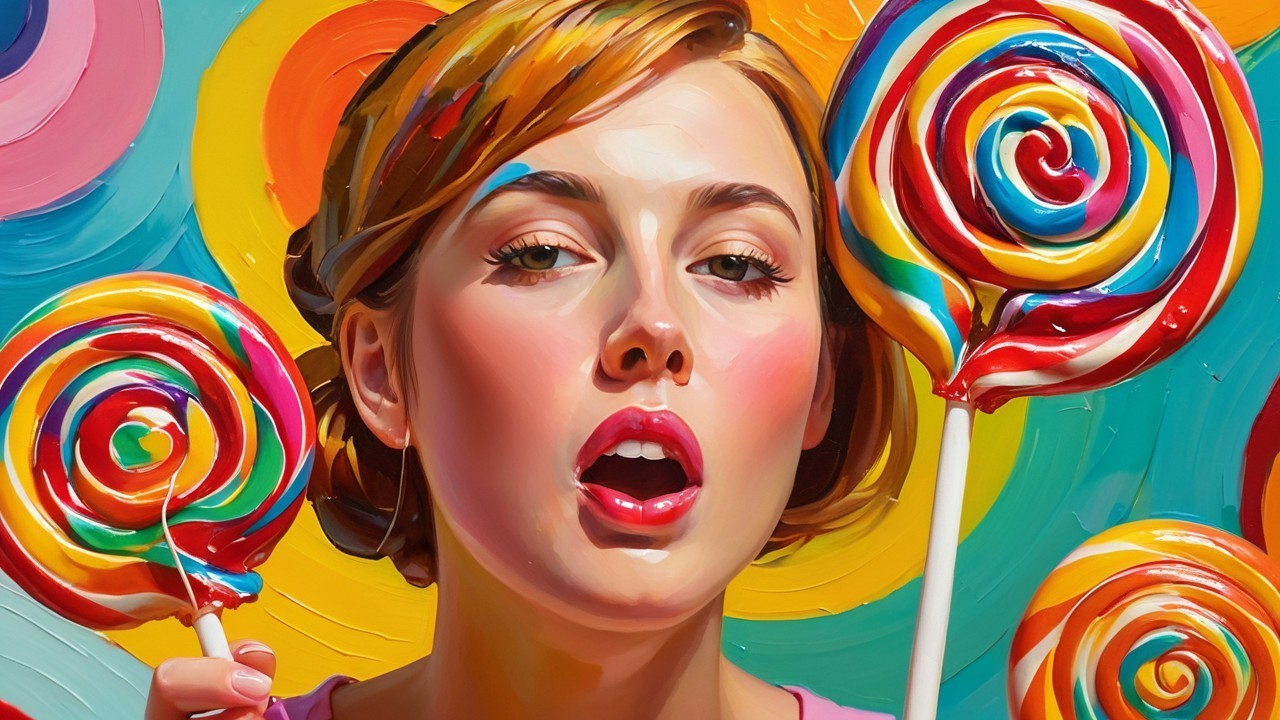 Colorful portrait of a young woman with lollipops
