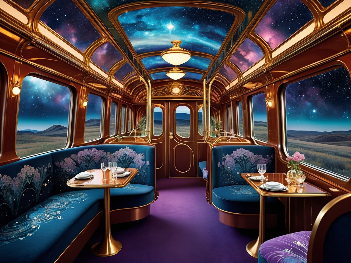 Luxurious Train Car Interior with Elegant Features