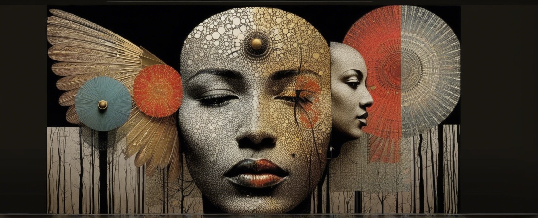 Mixed-Media Artwork of Woman's Face with Mosaic Details