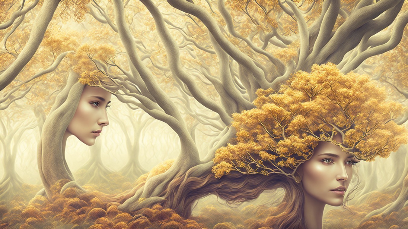 Ethereal Figures in a Surreal Forest Landscape
