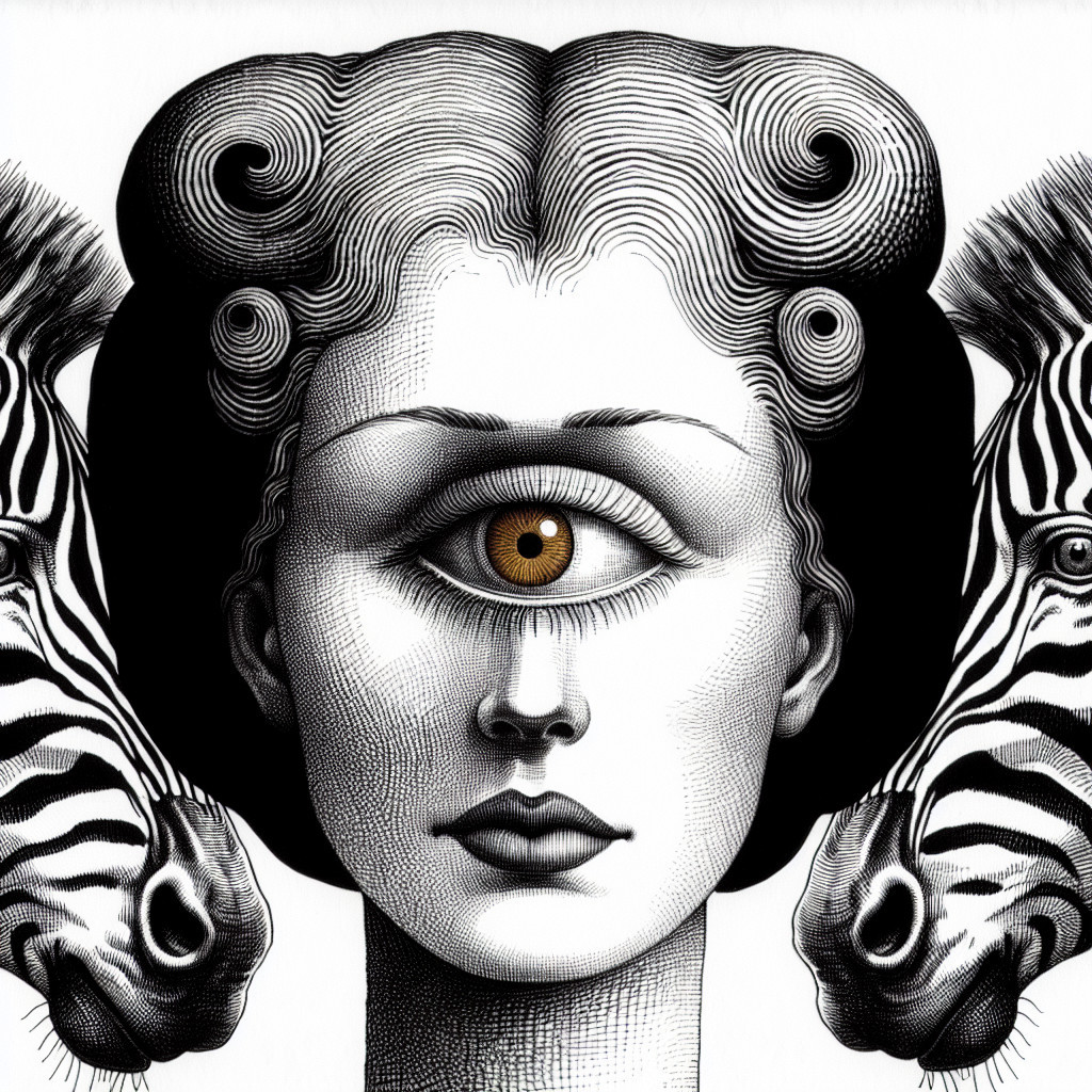 Surreal portrait of a woman with zebra elements