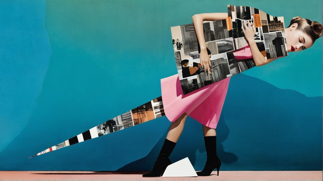 Fashion Model in Pink Dress Against Turquoise Backdrop