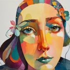 Stylized Portrait of a Woman with Colorful Features
