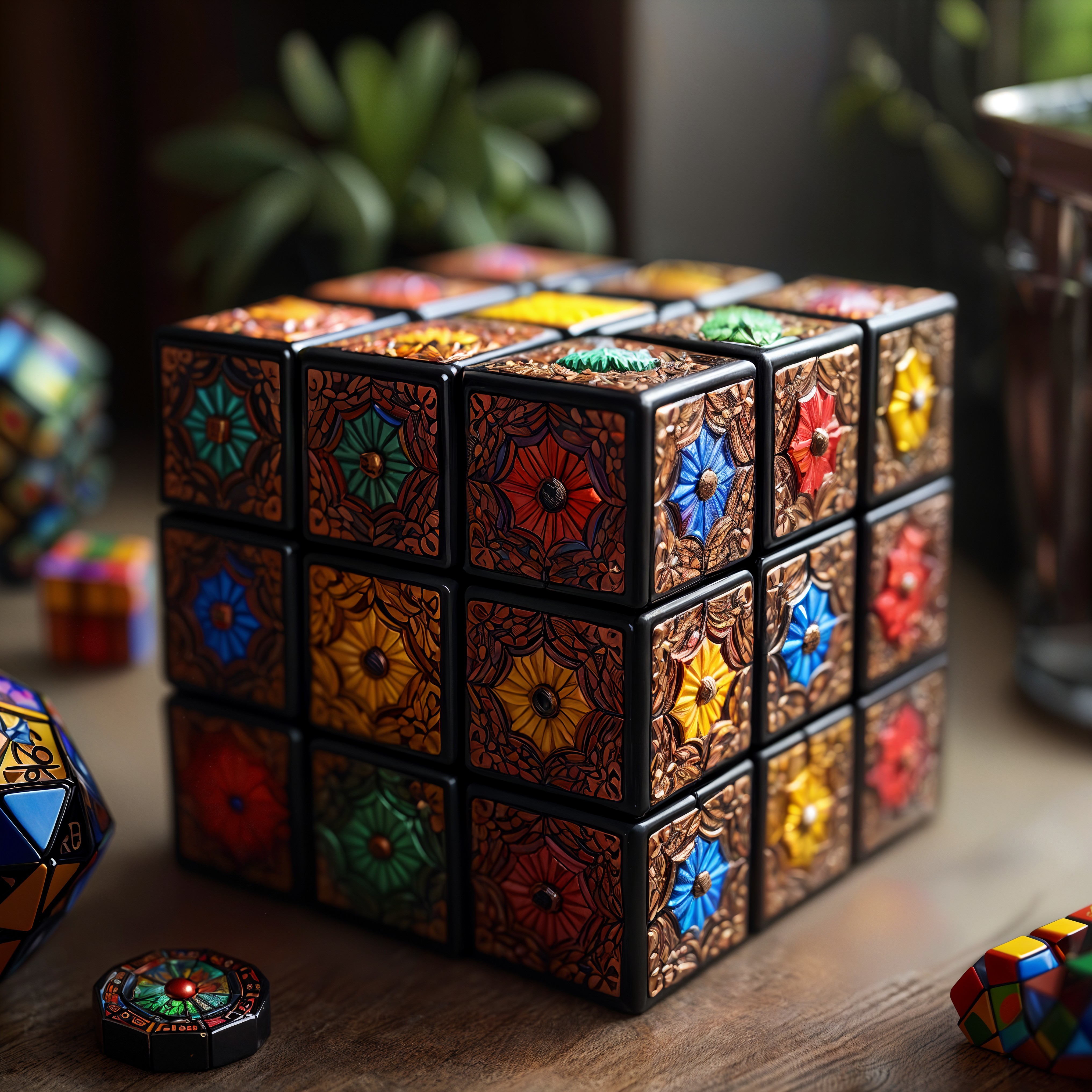Colorful 3D Puzzle Cube with Floral Patterns