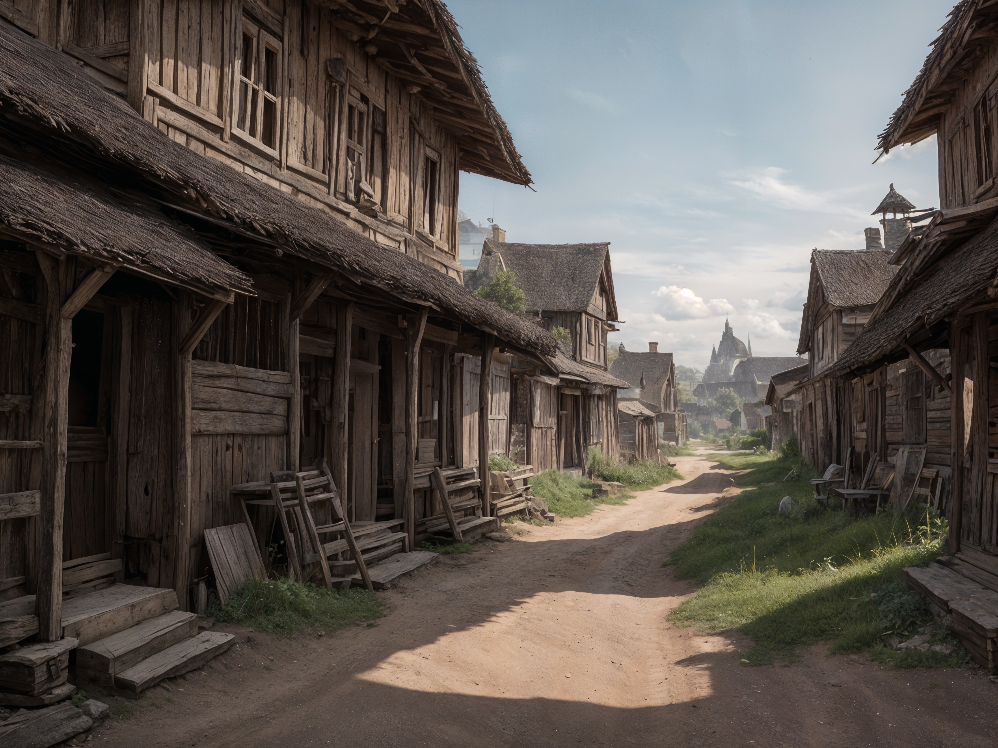Rustic village street with timber-framed houses