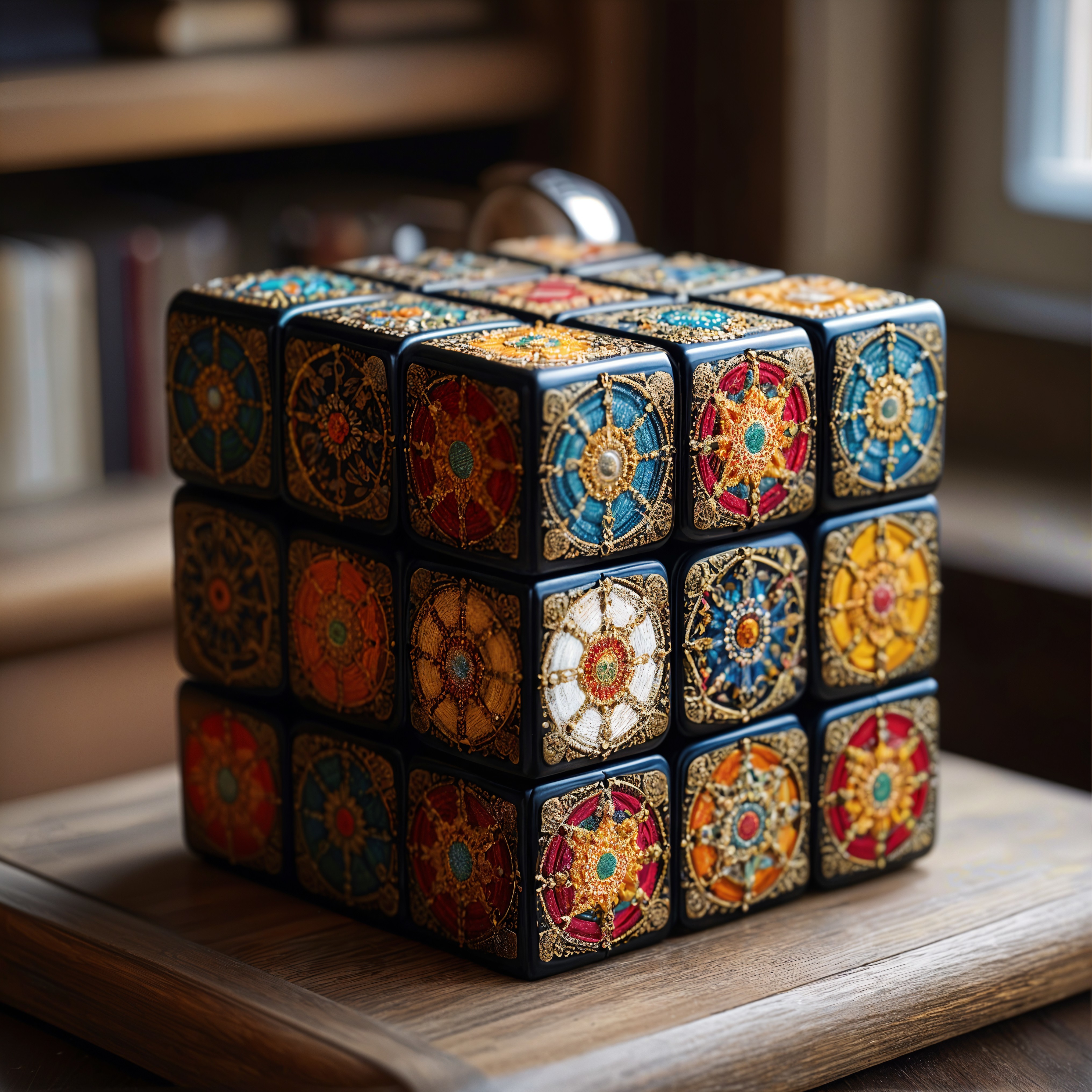 Intricate Geometric Puzzle Box in Vibrant Colors