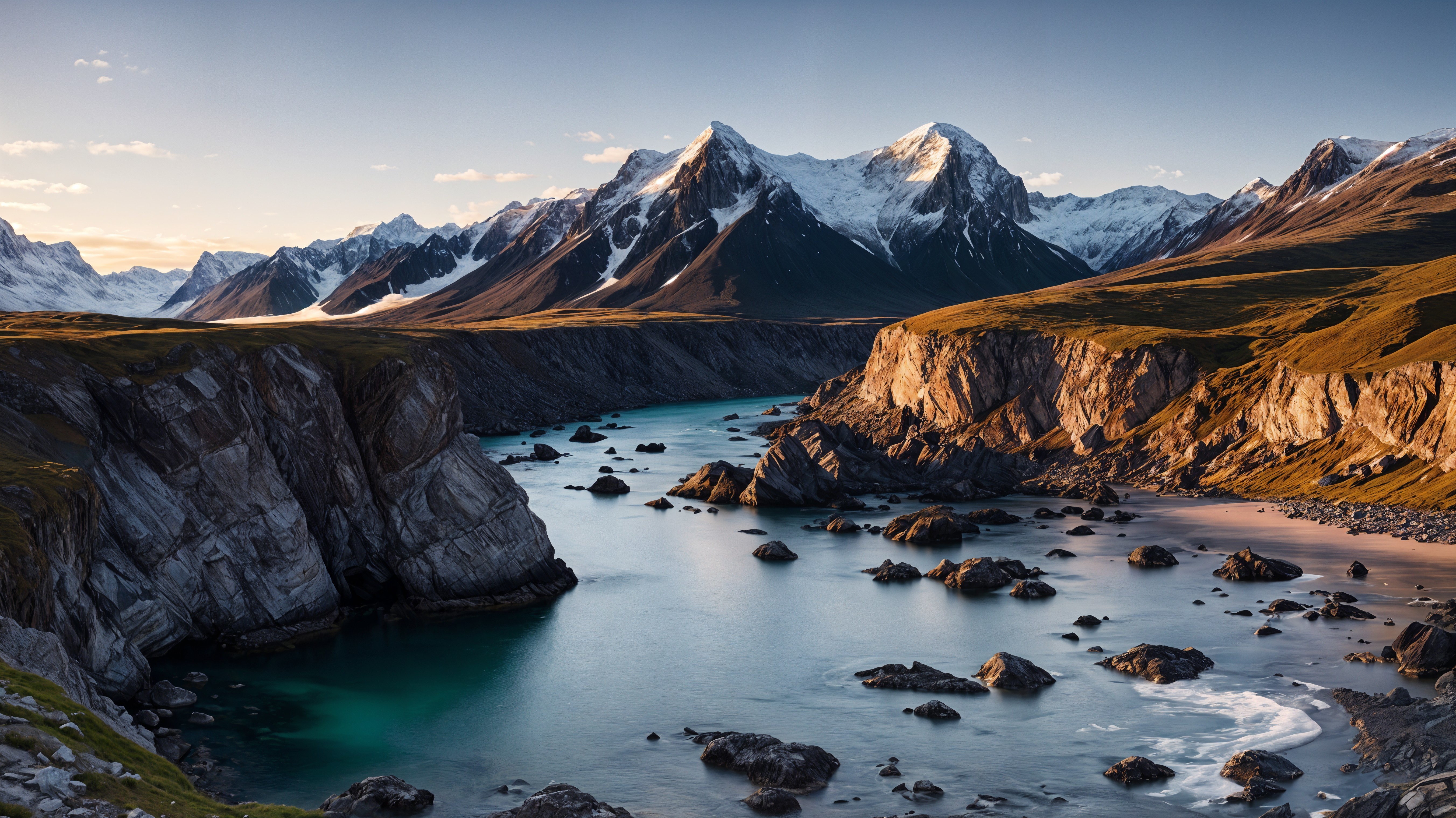 Majestic Snow-Capped Mountains and Scenic Canyon Landscape