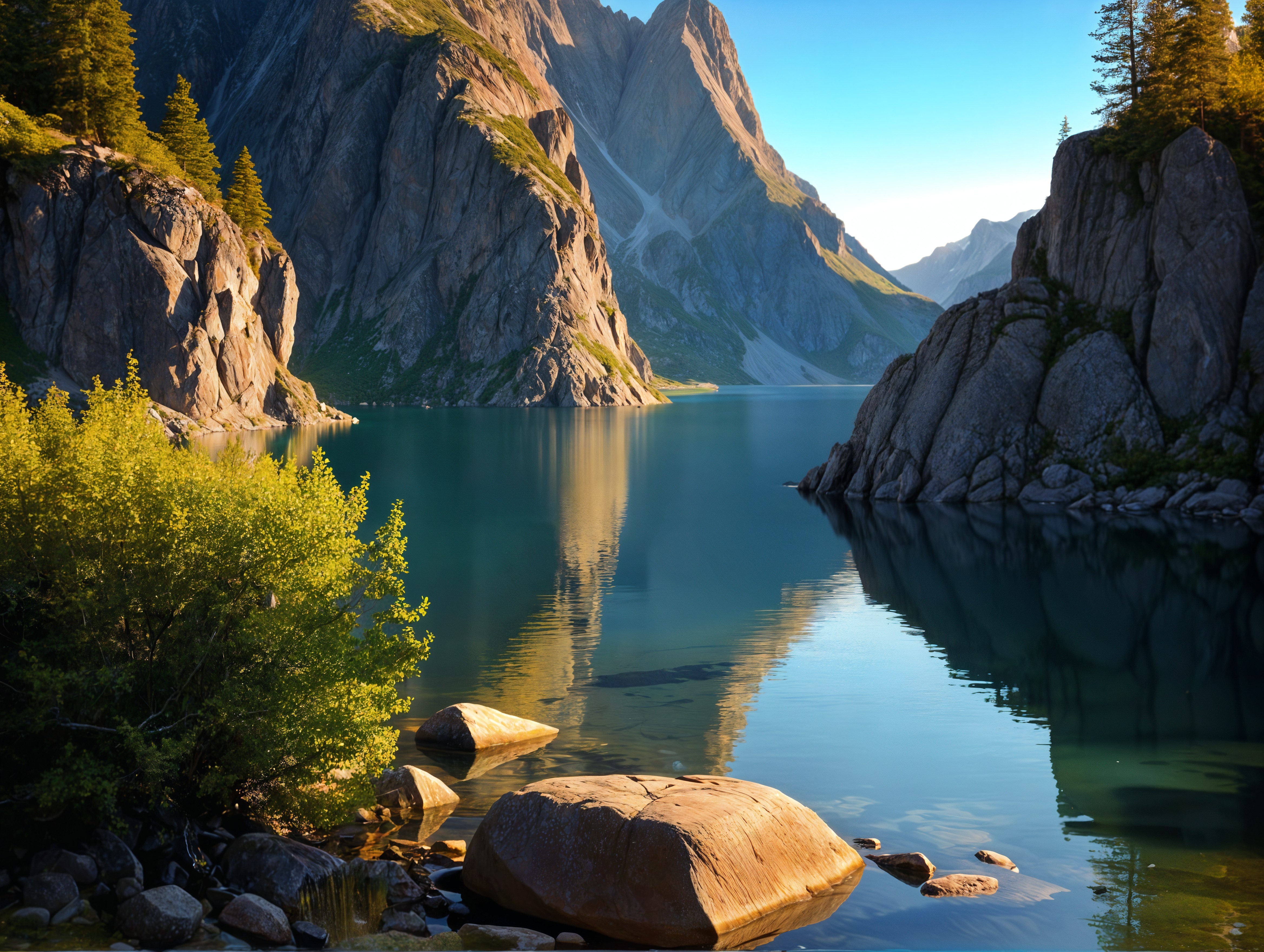 Tranquil Lake Amidst Majestic Mountains