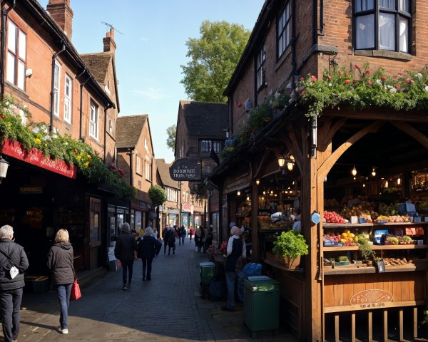 Charming Village Street Scene with Traditional Architecture