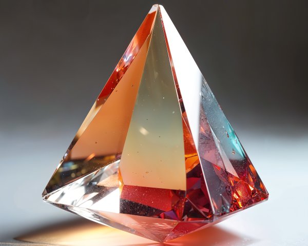 Multifaceted Crystal Pyramid with Red and Orange Hues