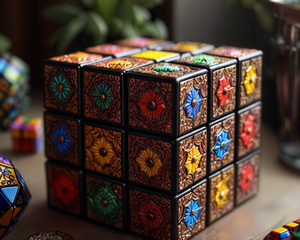 Colorful 3D Puzzle Cube with Floral Patterns