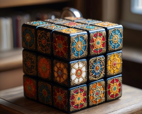 Intricate Geometric Puzzle Box in Vibrant Colors