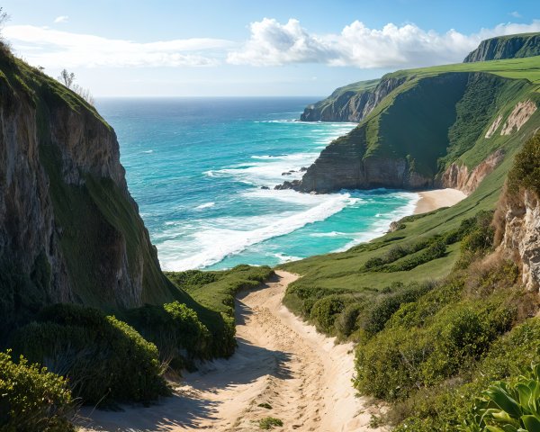 Hidden Tranquil Beach Surrounded by Cliffs and Ocean