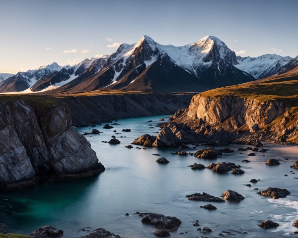 Majestic Snow-Capped Mountains and Scenic Canyon Landscape