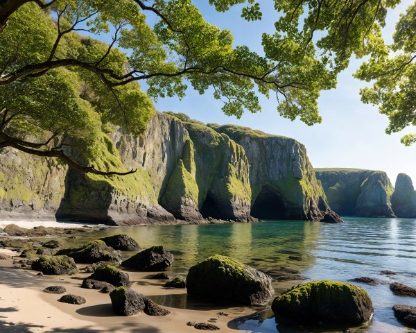 Coastal Landscape with Cliffs and Tranquil Waters